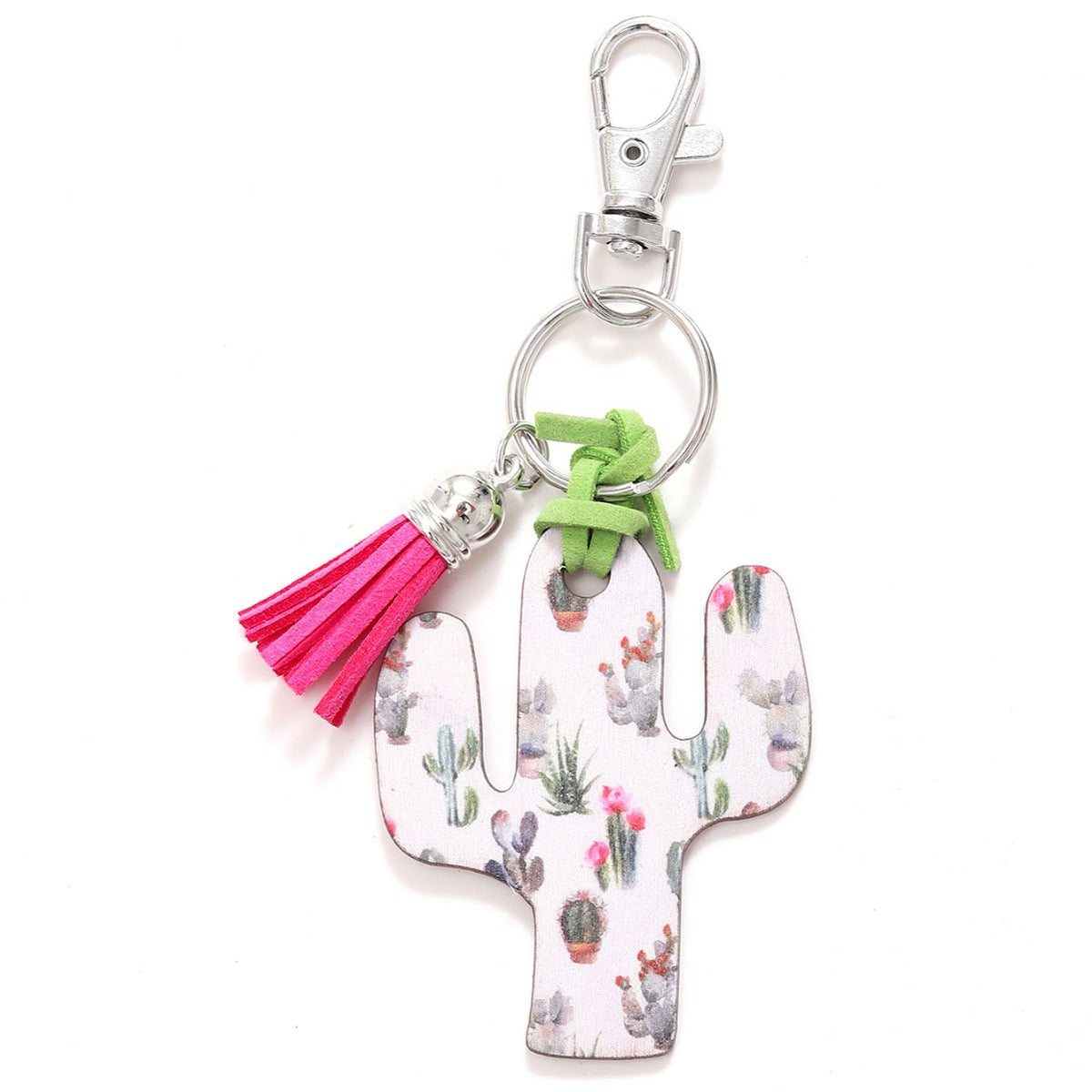 New Wooden Cactus Keychain Leopard Flower Rainbow Sunflower Striped Printed Bag Car Pendant