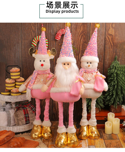 A variety of Christmas standing telescopic doll hotel window Christmas snowman elk doll decorative ornaments