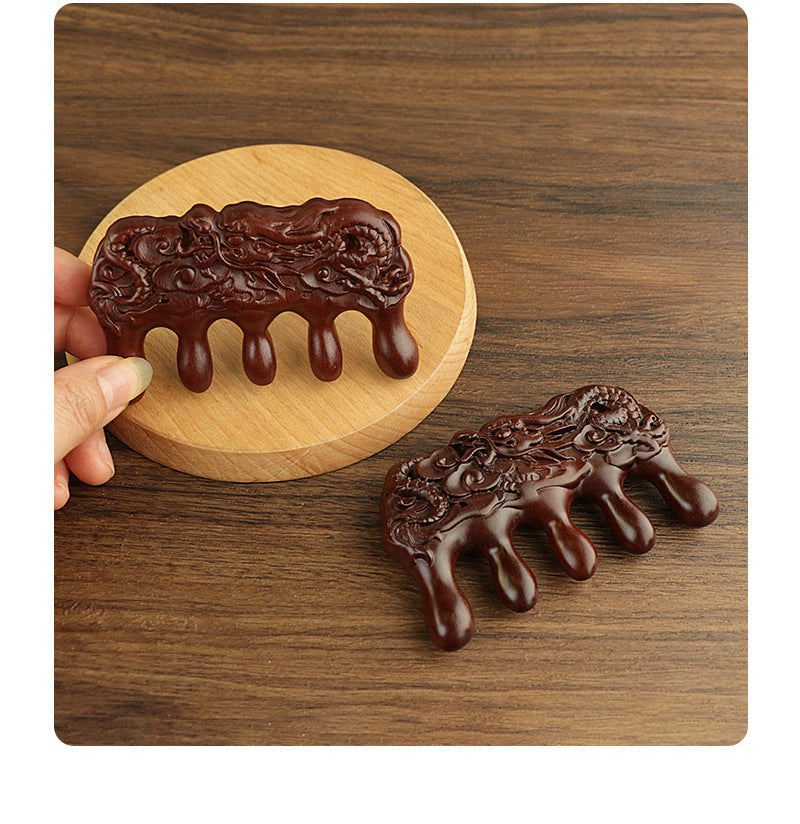 Golden silk sandalwood lotus fish carved massage comb scalp head massage wide tooth comb small comb solid wood comb meridian comb