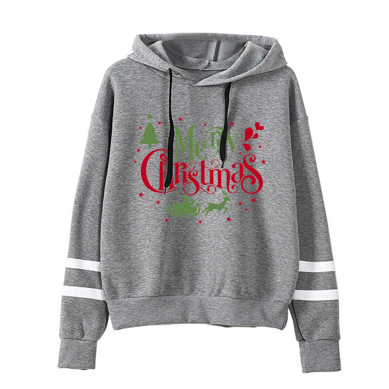 Christmas tree Merry Christmas print parallel bars striped sweater autumn and winter European and American men's and women's coat top
