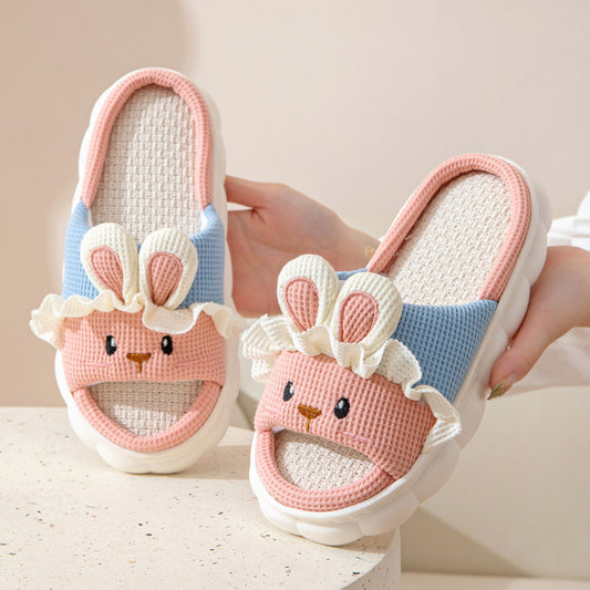 Cute lace rabbit parent-child male and female baby adult indoor and outdoor home wooden floor thickened linen Four Seasons slippers