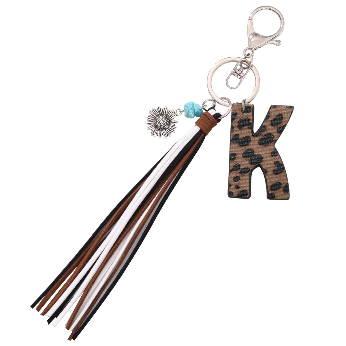 New Western Denim Style Leopard Oil-trimmed Leather Letter A Korean Velvet Tassel Combination Keychain Pendant Bag