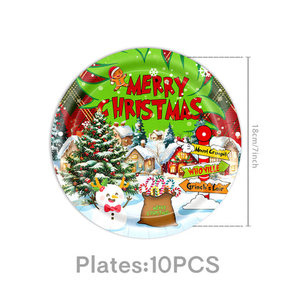 Cross-Border New Product Christmas Grinch Theme Party Decoration Flag Cartoon Party Supplies Tableware Christmas Decoration