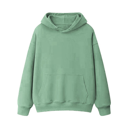 Fleece-lined thick loose hooded sweater women's autumn and winter warm top student couple wear solid color coat foreign trade women's clothing