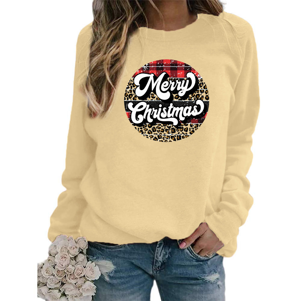 Amazon cross-border foreign trade Christmas Merry Christmas printed round neck long sleeve women's sweater European size