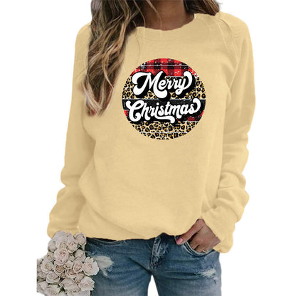 Amazon cross-border foreign trade Christmas Merry Christmas printed round neck long sleeve women's sweater European size