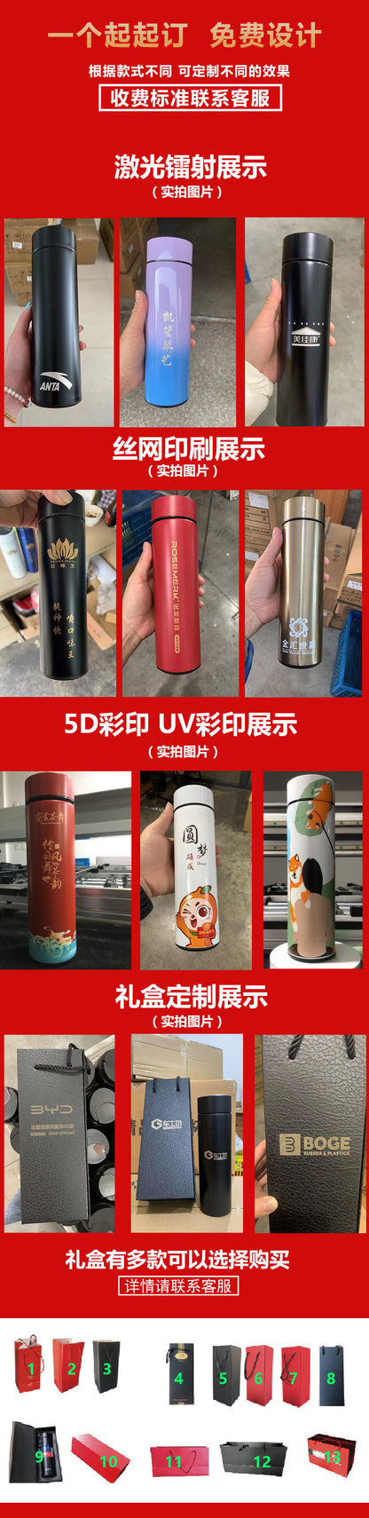 Summer Insulated Stainless Steel Water Cup, Thermos Cup, Coffee Cup, Double-Layer Car Cup, Smart Display Gift Cup, Customizable