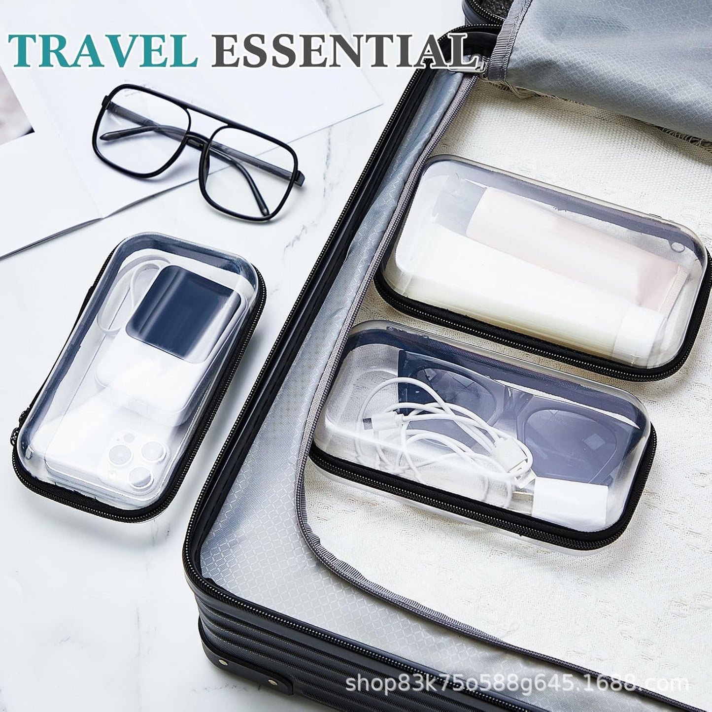 Cross-Border Popular Pet Box Travel Storage Bag Digital Stationery Toiletry Makeup Bag Small Transparent Box Portable