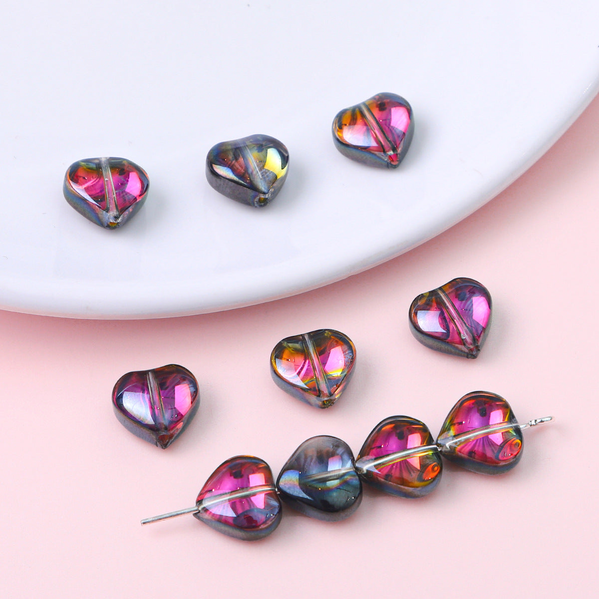 10mm Glass Color-Coated Peach Heart Crystal Beads Loose Beads DIY Handmade Necklace Bracelet Ear Jewelry Manufacturer Direct Sales Wholesale