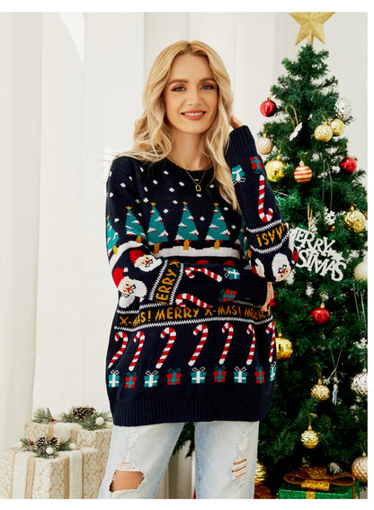 Foreign Trade Amazon Autumn and Winter Niche Design Knitwear for Women European and American Christmas Tree Knitwear Pullover Little Snowman Thick Knitwear