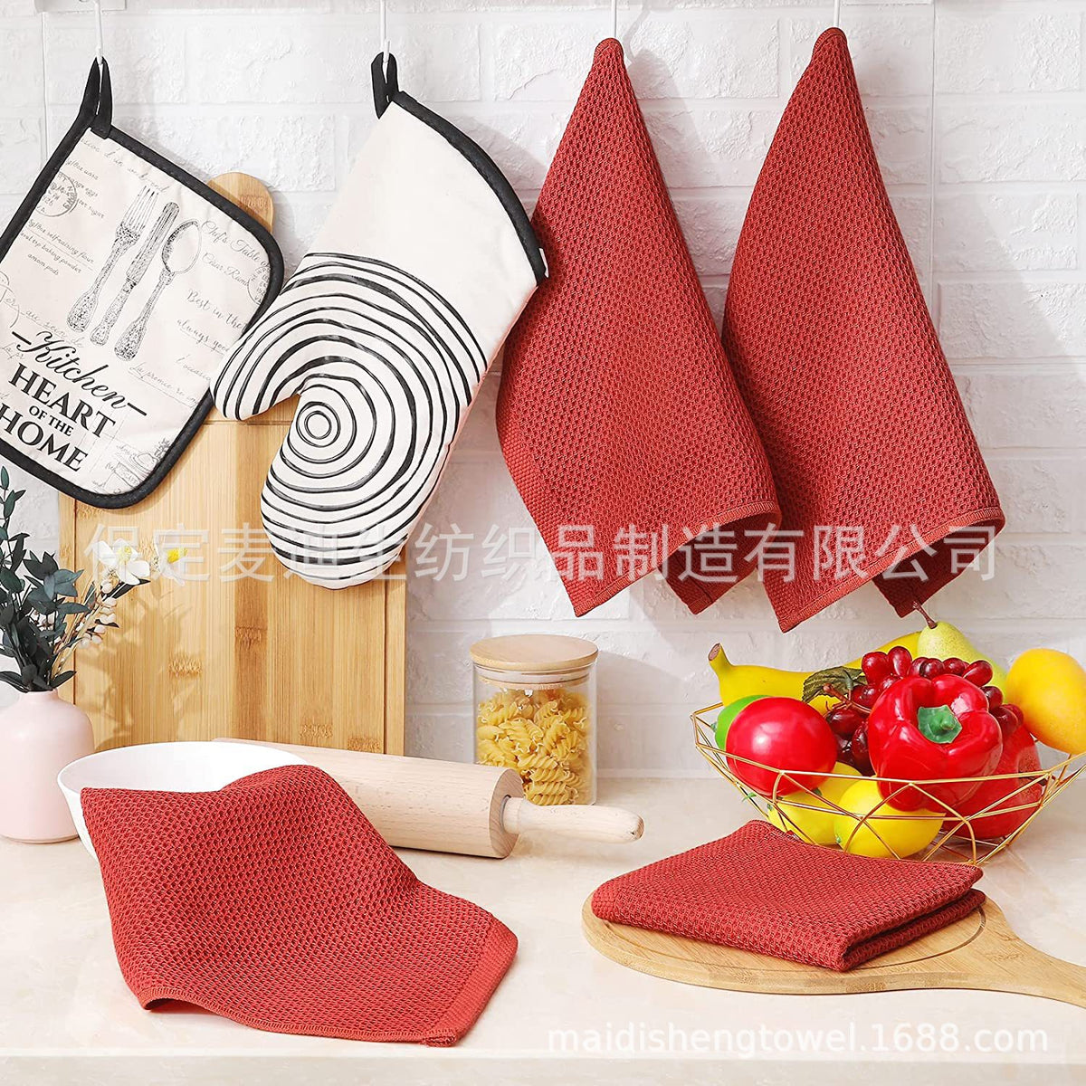 Cross-border Amazon pure cotton honeycomb kitchen dishwashing square towel can be suit with hook waffle square towel generation sticker code
