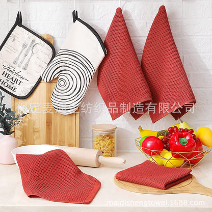 Cross-border Amazon pure cotton honeycomb kitchen dishwashing square towel can be suit with hook waffle square towel generation sticker code