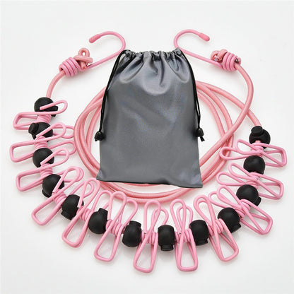 Creative Outdoor Elastic Windproof Clothesline with Positioning Clips, Korean Style Clothesline with 12 Windproof Clips