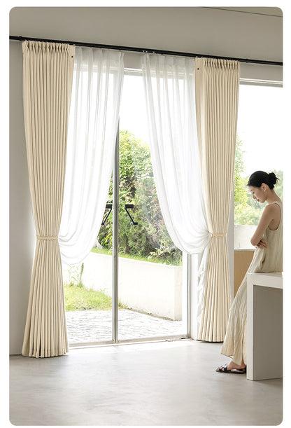 Keqiao Full Blackout Double-Sided Chenille Curtains Finished Product for Bedroom, High-End Modern Minimalist Cream Style Shaoxing Curtains