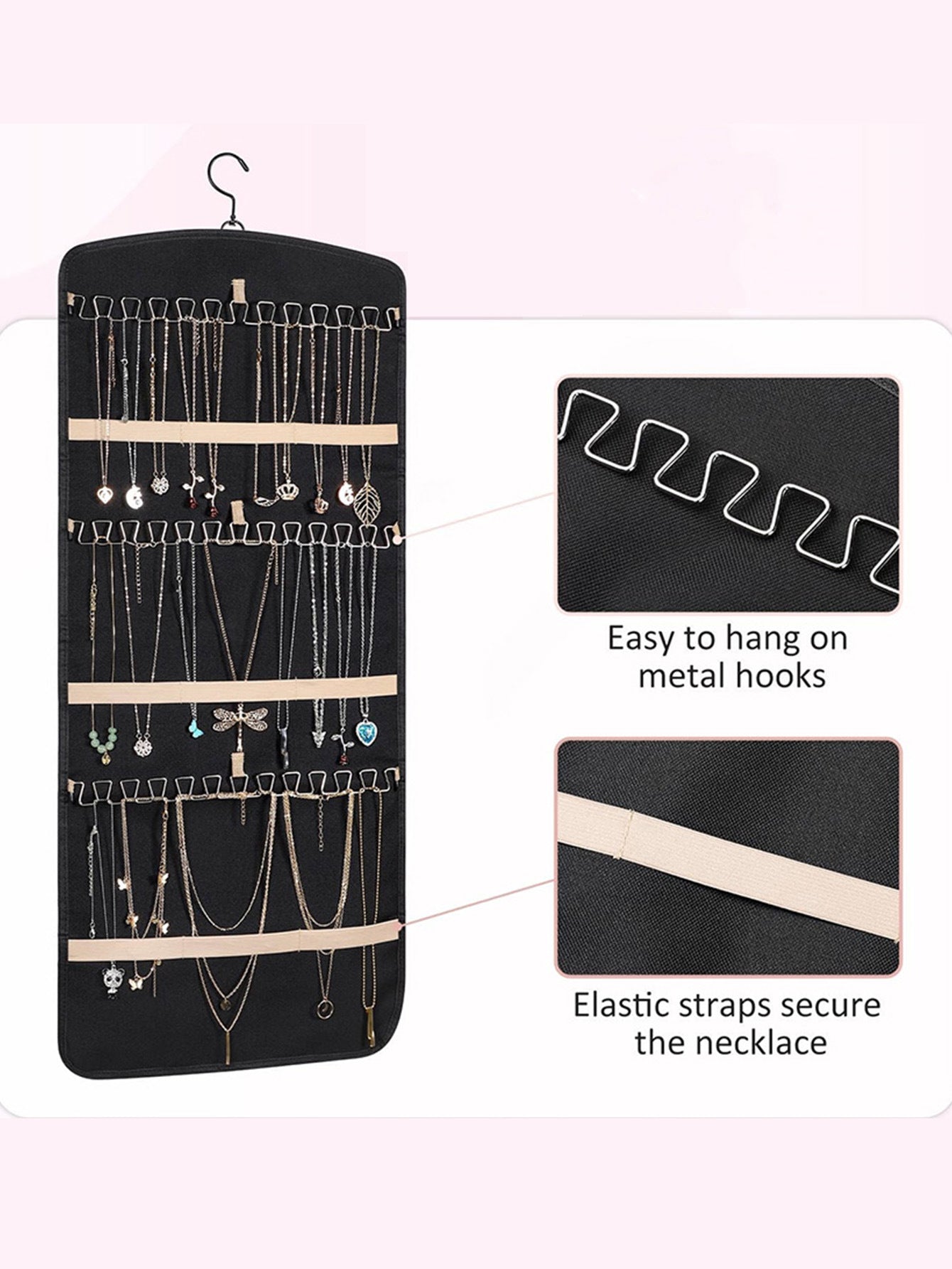 Hanging Jewelry Storage Bag Double-Sided Foldableable with Metal Hook Pvc Anti-Oxidation Suitable for Earrings, Necklaces and Rings