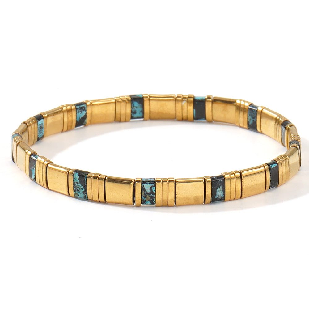 European and American Ins-style Multicolor Tila Bracelet suit Gold Black Gallstone Stitching Hand-woven Elastic Waterproof Bracelet