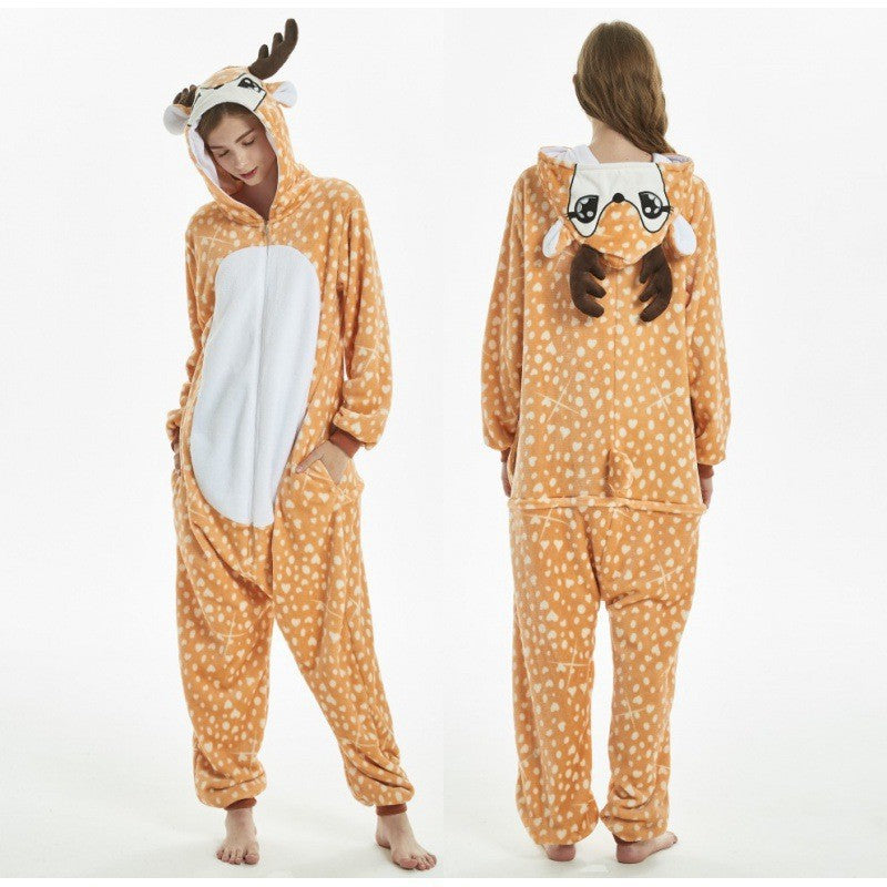 Mixed batch autumn and winter flannel adult cartoon conjoined animal pajamas butterfly Christmas deer home clothes toilet wholesale