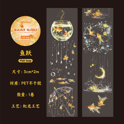 Carefully Selected Cross-Border Retr Ostory Rainy Night Series Journal Stickers, Laser Landscape Pet Tape, Reusable Stickers