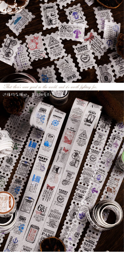 Retrostory Postmark Illustrated Retro Style Long Stamps 6 Types Journal Material Collage Base Pet Washi Tape