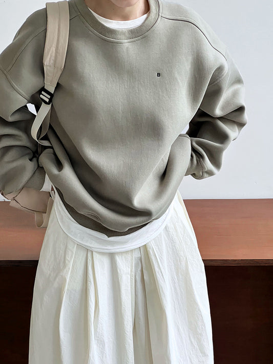 Luxi Simple Profile Loose BF Solid Color Lazy Pullover Sweatshirt Women's ins Letter Embroidered Long-sleeved Top 2267