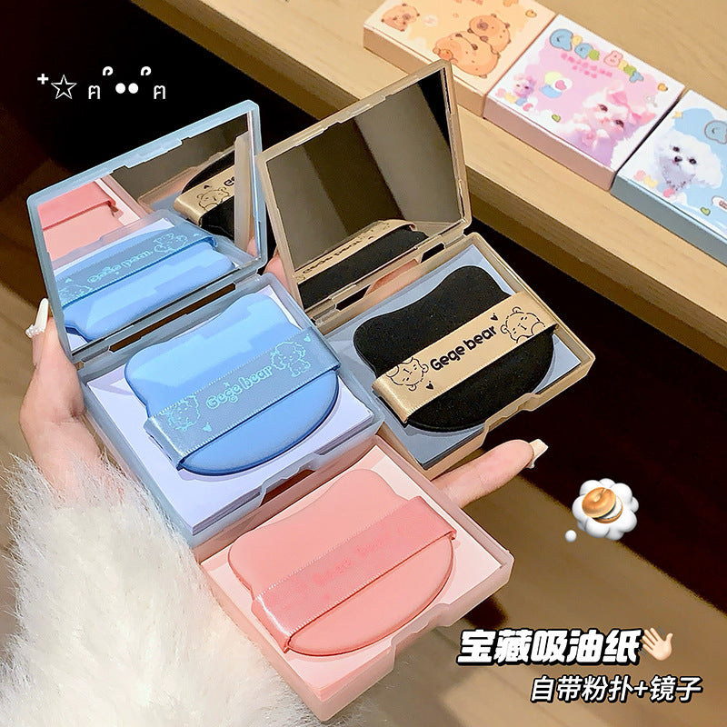 Gogo Bear Cute Cloud Sensing Oil Absorbing Paper Comes with Powder Puff Mirror Oil Skin Non-Removing Makeup Makeup Holding Oil Absorbing Paper