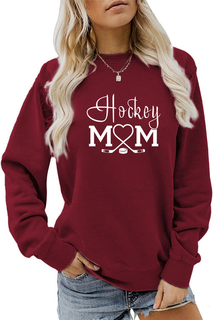 Amazon Wish Independent Station Fashionable Simple Hockey Mom Letter Fun Printed Women's Casual Sweatshirt