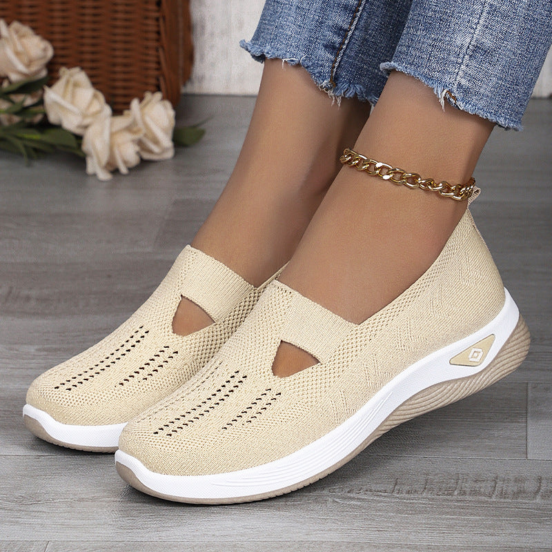 Women's Shoes Cross-Border Large Size Casual Shoes Fly-Knit Breathable Shoes Women's Lightweight and Comfortable Mesh Shoes Soft Sole Shallow Shoes