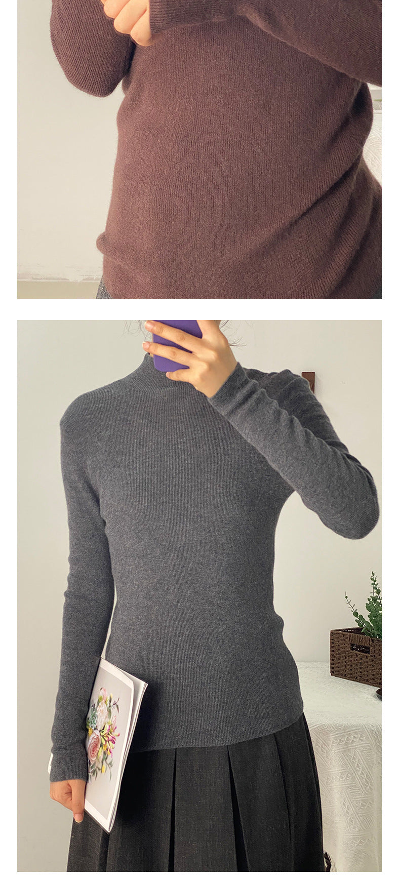 Machine Washable 100% Superfine Wool Sweater for Women Autumn and Winter New Loose Half Turtleneck Knitted Bottoming Sweater for Women