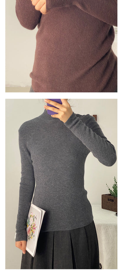 Machine Washable 100% Superfine Wool Sweater for Women Autumn and Winter New Loose Half Turtleneck Knitted Bottoming Sweater for Women