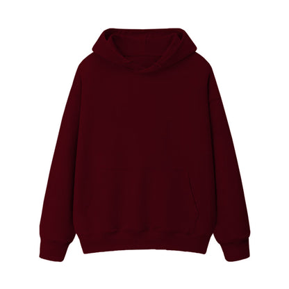 Fleece-lined thick loose hooded sweater women's autumn and winter warm top student couple wear solid color coat foreign trade women's clothing
