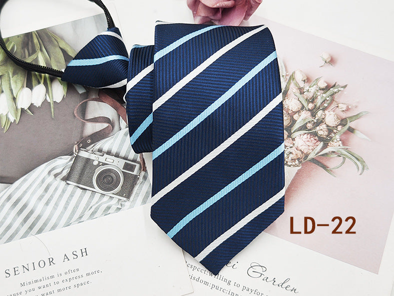 Factory In-Stock Zipper Tie Men's Formal Business 8cm Lazy Tie Red Black Striped Workplace Striped Tie
