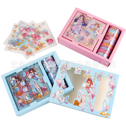 Children's Hand Account Sticker suit Transparent PET Cartoon Cartoon Waterproof Traceless Hand Account Sticker Girl's DIY Decorative Sticker