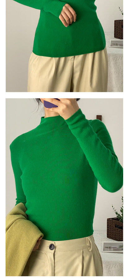 Machine Washable 100% Superfine Wool Sweater for Women Autumn and Winter New Loose Half Turtleneck Knitted Bottoming Sweater for Women