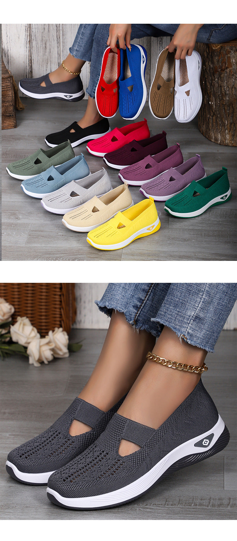 Women's Shoes Cross-Border Large Size Casual Shoes Fly-Knit Breathable Shoes Women's Lightweight and Comfortable Mesh Shoes Soft Sole Shallow Shoes