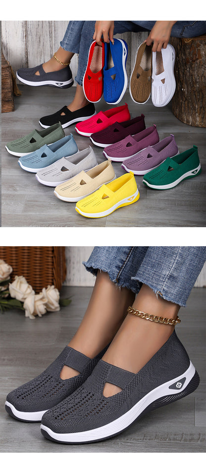 Women's Shoes Cross-Border Large Size Casual Shoes Fly-Knit Breathable Shoes Women's Lightweight and Comfortable Mesh Shoes Soft Sole Shallow Shoes