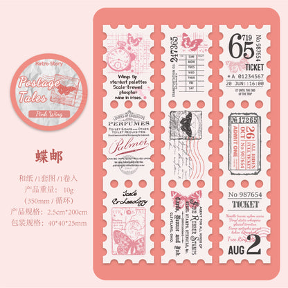 Retrostory Postmark Illustrated Retro Style Long Stamps 6 Types Journal Material Collage Base Pet Washi Tape