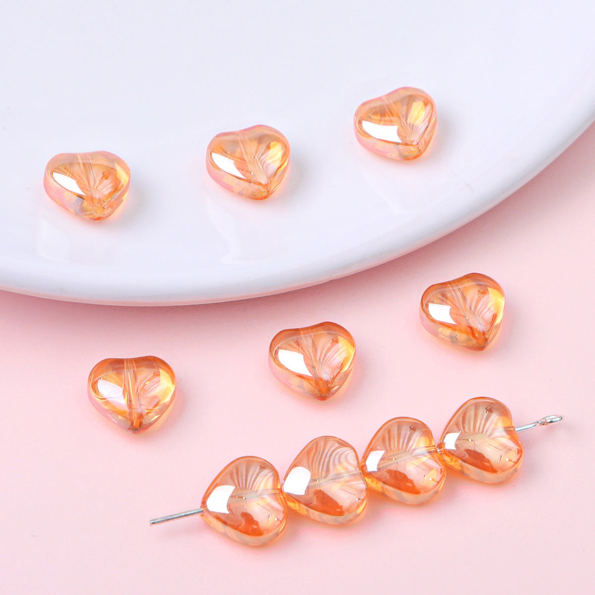10mm Glass Color-Coated Peach Heart Crystal Beads Loose Beads DIY Handmade Necklace Bracelet Ear Jewelry Manufacturer Direct Sales Wholesale