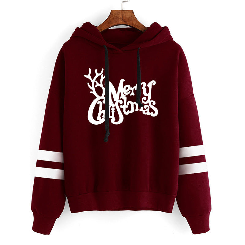 Europe and the United States Amazon cross-border foreign trade Christmas Merry Christmas printed parallel bars hooded sweater plus size