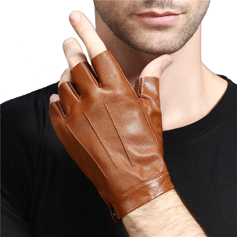 Motorcycle Sheepskin Half-Finger Gloves Men's Summer Thin Driving and Cycling Motorcycle Outdoor Riding Fitness Tactical Fingerless