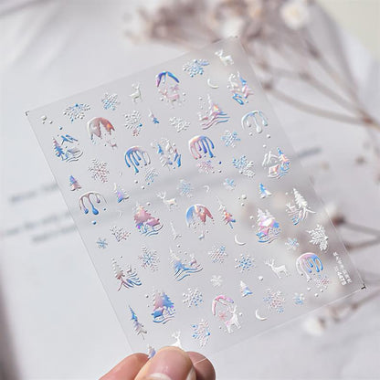 Fantasy Christmas Nail Art Stickers Tomoni Embossed Adhesive Popular Ins Colorful Snowflake Nail Sticker Decorations