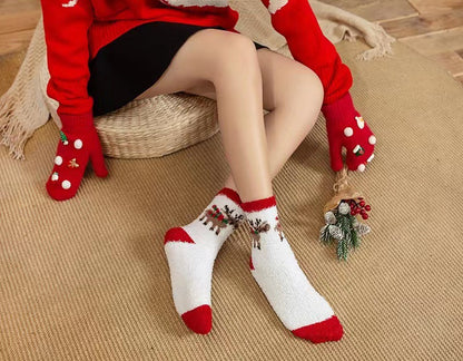 Coral fleece Christmas socks autumn and winter thick tube socks New Year gift socks cartoon Christmas socks cross-border wholesale