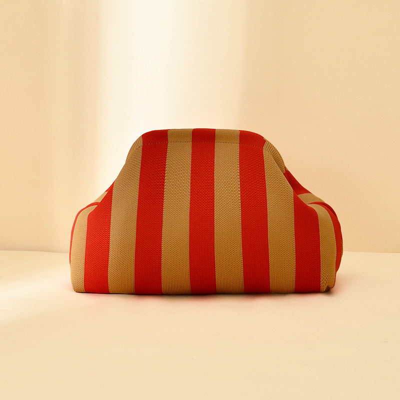 Cross-Border Dropshipping Knitted Bag Striped Clutch Bag for Women Fly-Knit Cloud Versatile Stylish Portable Makeup Bag Large Capacity