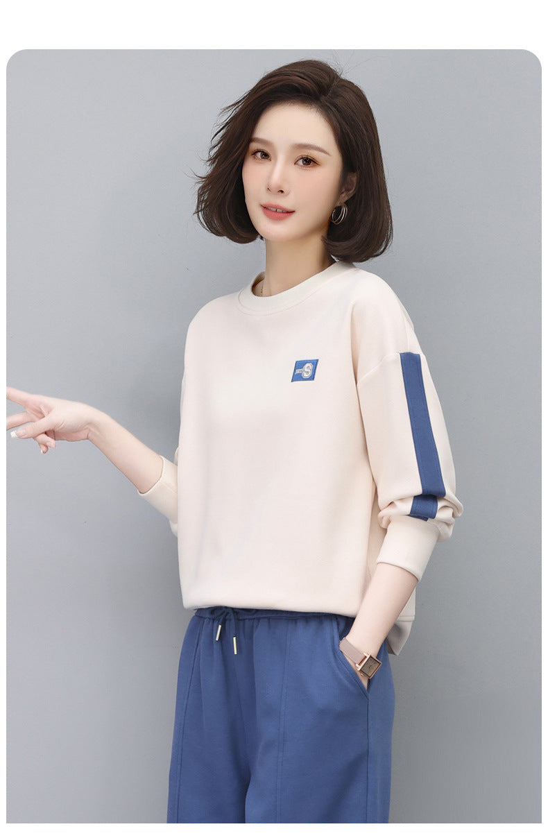 Round Neck Sweatshirt for Women 2024 Spring Small Hooded Sports Middle-Aged Mother Spring & Fall Tops Casual and Versatile