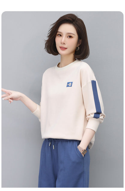 Round Neck Sweatshirt for Women 2024 Spring Small Hooded Sports Middle-Aged Mother Spring & Fall Tops Casual and Versatile