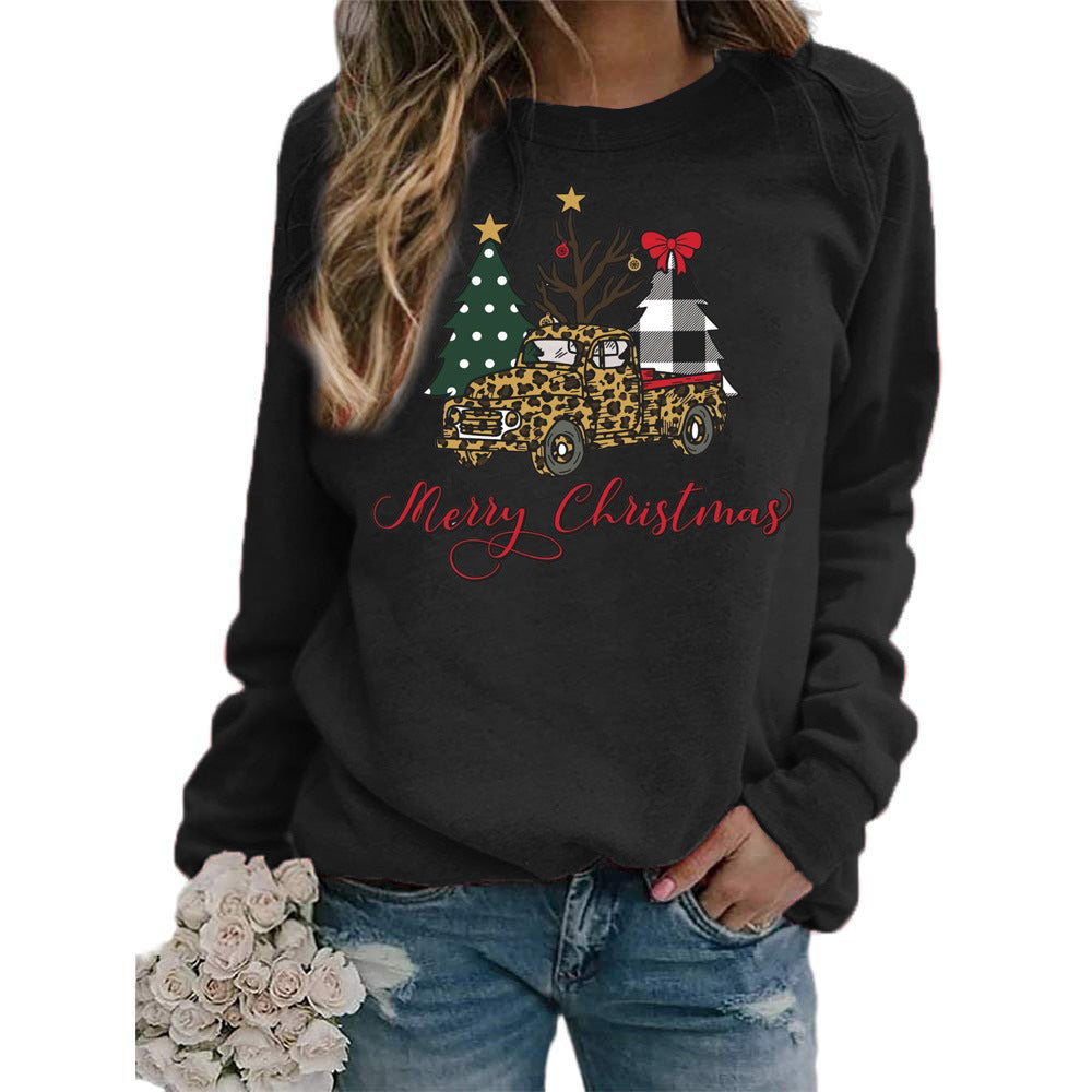 Europe and the United States foreign trade cross-border supply Christmas tree merry Christmas printed round neck sweater women's top