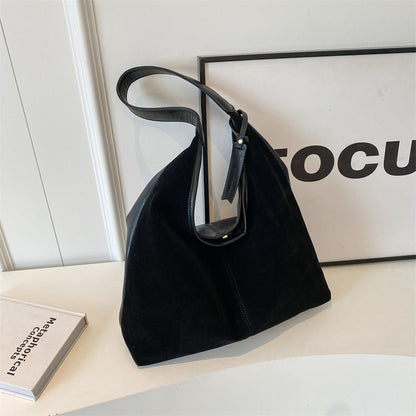 New Suede Shoulder Tote Bag, Fashionable, Simple, Lazy Style, Large Capacity Women's Handbag, Bucket Bag, Mommy Bag