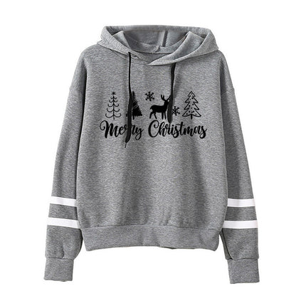 Christmas Tree Merry Christmas Print Parallel Bars Hooded Striped Sweatshirt European-Size plus size Men's and Women's Jacket
