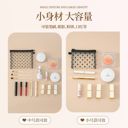 Bei Lian small size mesh cosmetic bag portable flocking cosmetic storage bag love fashion lipstick storage bag wholesale