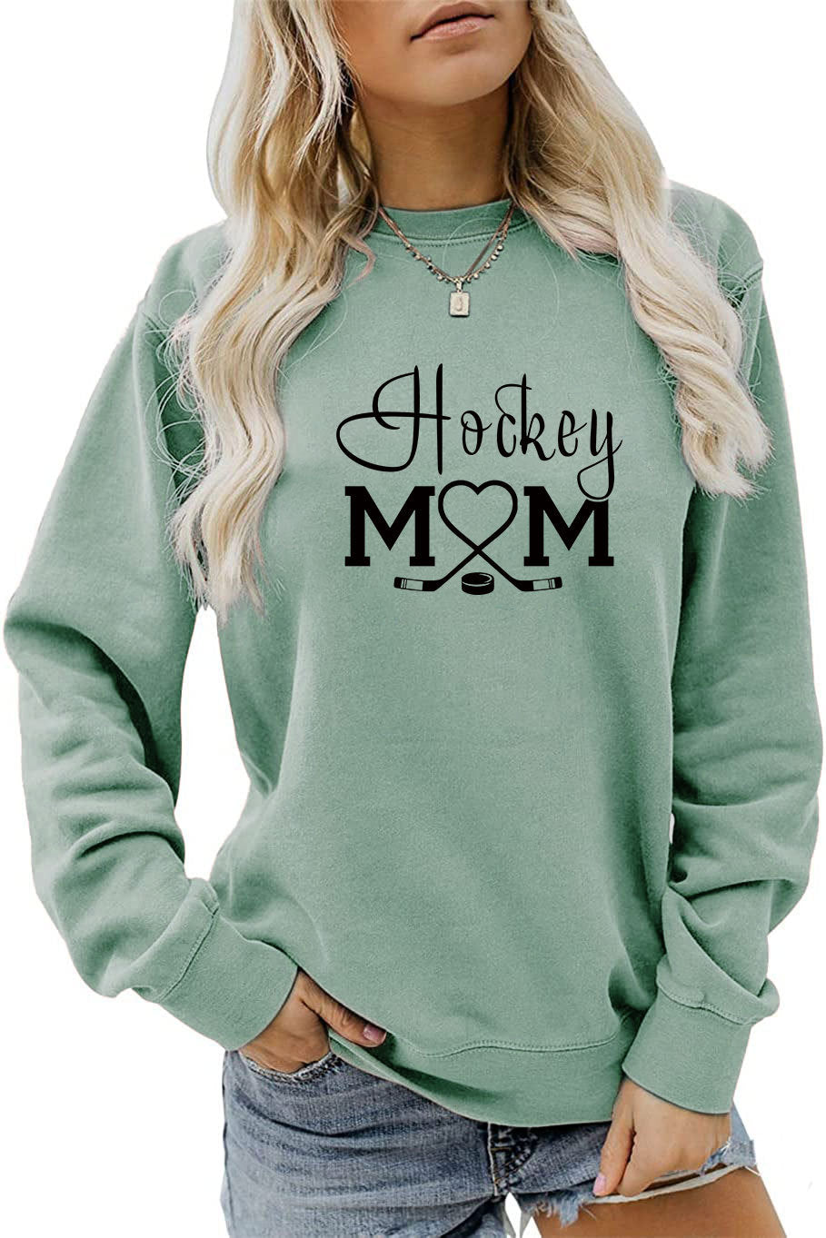Amazon Wish Independent Station Fashionable Simple Hockey Mom Letter Fun Printed Women's Casual Sweatshirt