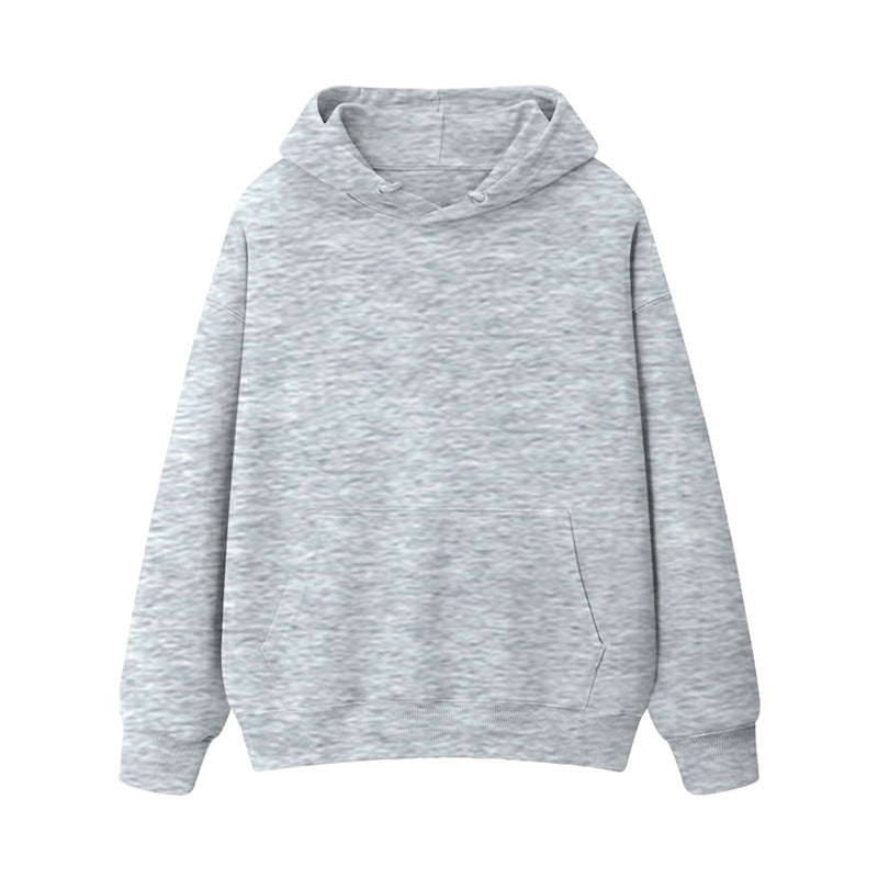 Fleece-lined thick loose hooded sweater women's autumn and winter warm top student couple wear solid color coat foreign trade women's clothing